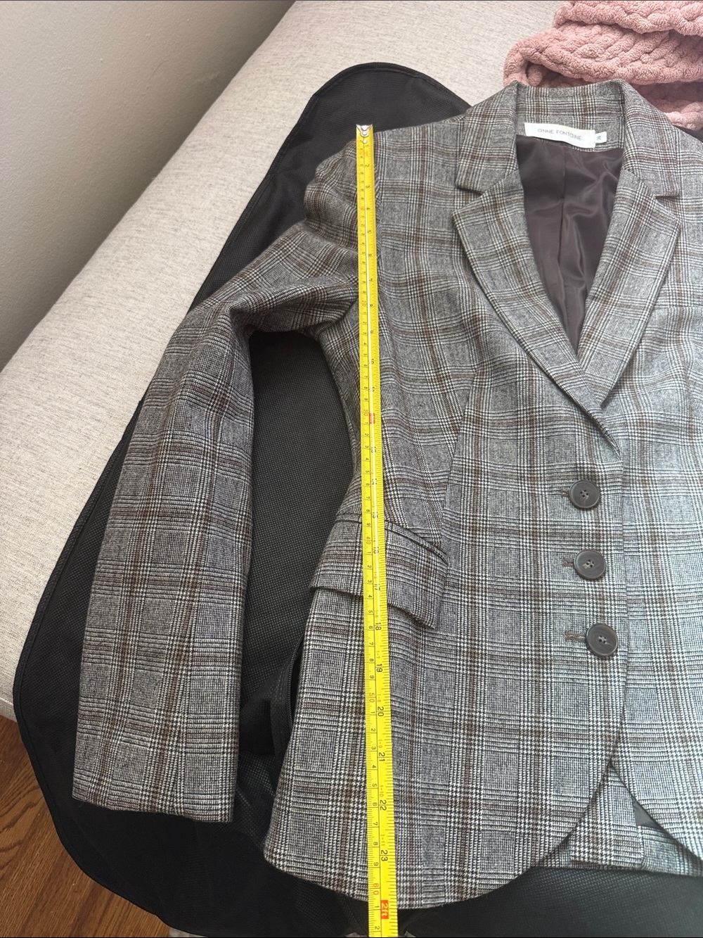 Anne Fontaine Gray Plaid Blazer with Brown Windowpane - Picture 10 of 11